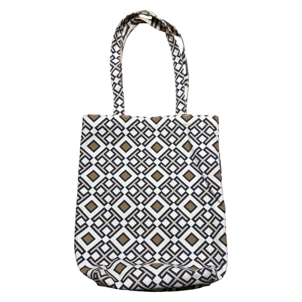 David Hicks x Tory Burch Blue/Cream Print Canvas Tote Bag